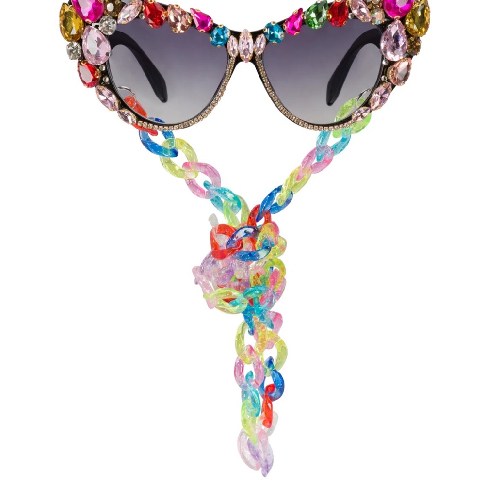 SOLD** Megan Fabulous Gem Bomb Sunglasses with chain - Picture 5 of 7